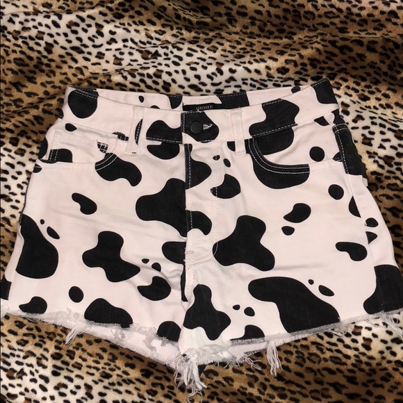 cow print jean shorts
